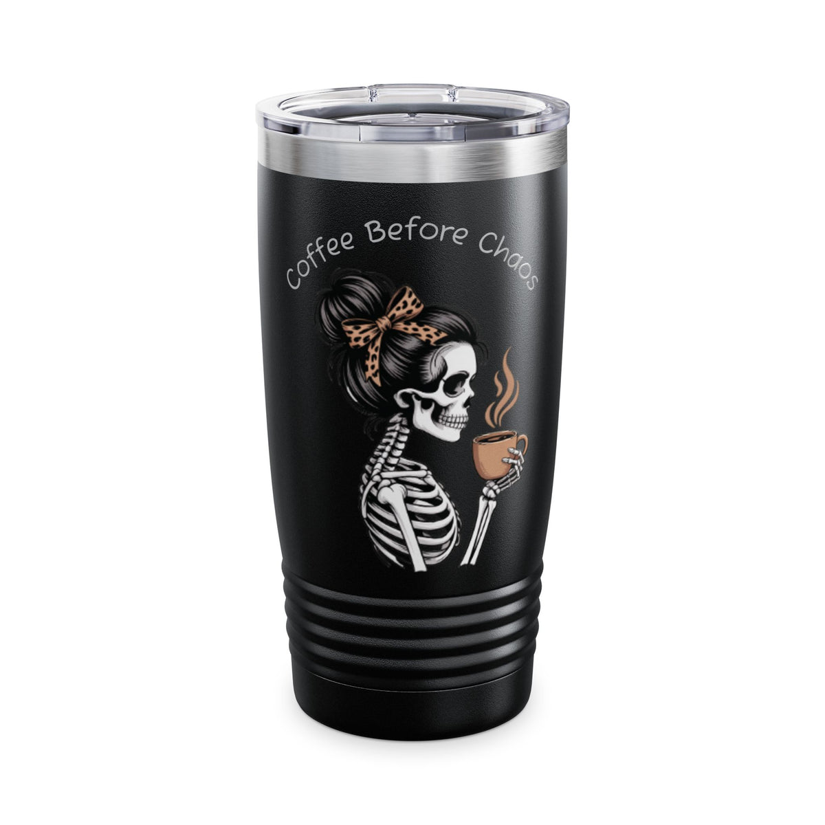 Coffee Before Chaos 20oz Tumbler – Skeleton Skull Coffee Travel Cup